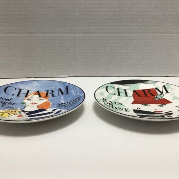 Kate Spade "Make Headlines - Travel Bright & Rain or Shine” Tidbit Plate - Picture 3 of 5